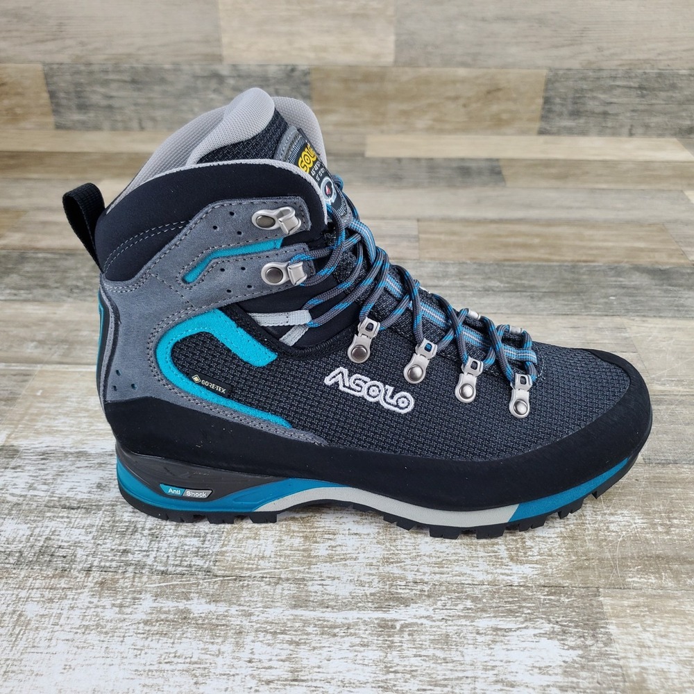 Asolo Corax GV ML Womens Hiking Boots Sz 9 Black Peacock Blue Lace-Up Waterproof